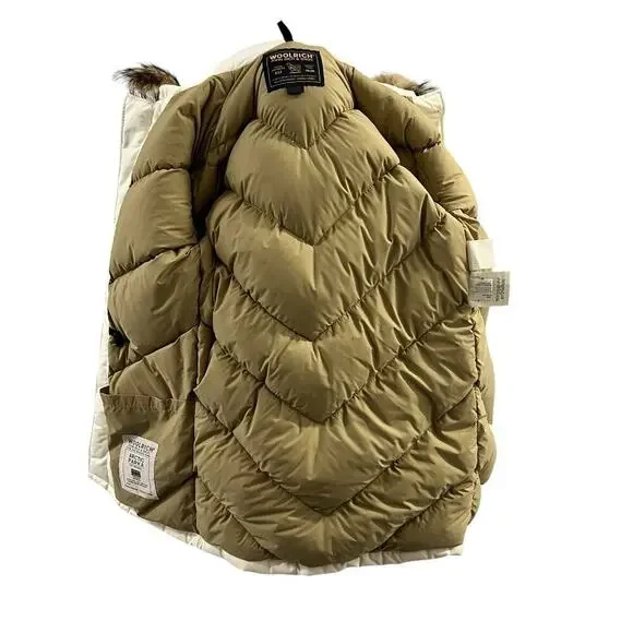 Woolrich Arctic Parka Coat Winter Jacket Vintage Designer Beige Size XS Unisex - Picture 4 of 10